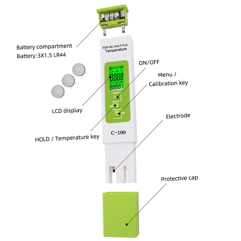 4 в 1 Цифровой тестер воды PH/TDS/EC/соленость/тестер температуры Ручка