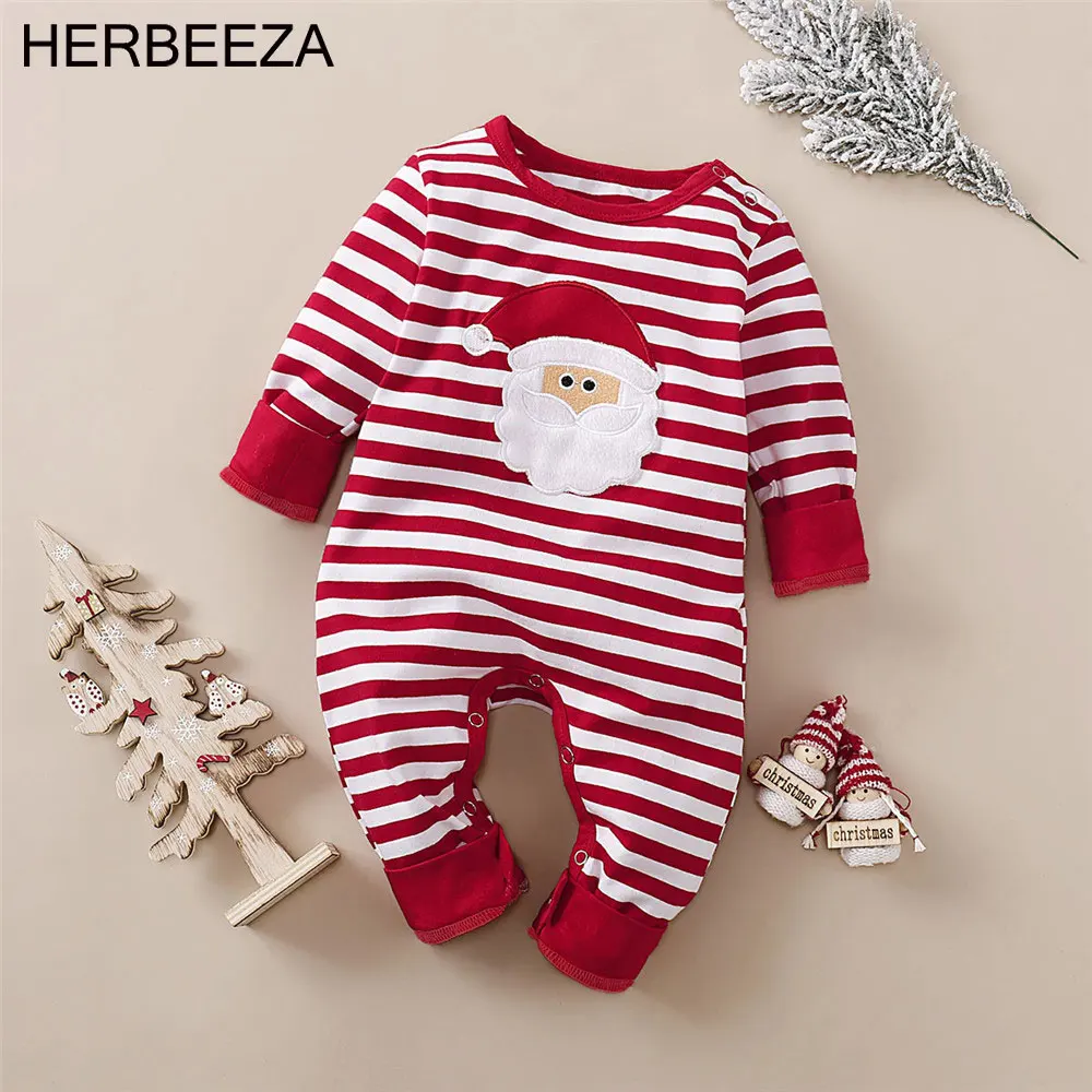 

Santa Claus Baby Girls Clothes Christmas Costume Striped Baby Rompers Fesitval Party Jumpsuits For Kids Newborns Boys Overalls