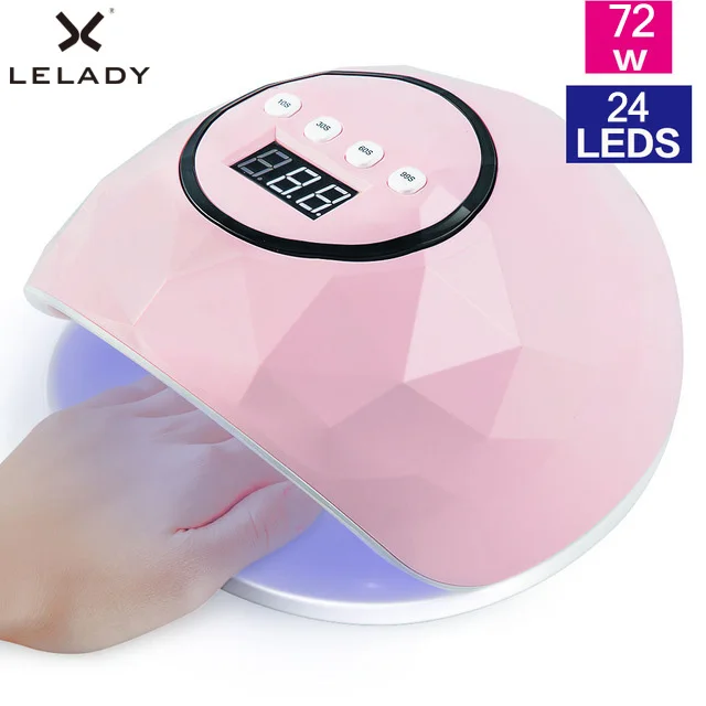 72W pink 72 Вт УФ светодио дный лампа для ногтей сушилки с инфракрасным зондирования 24 шт. витые бусины ЖК-дисплей Дисплей Сушилка для ногтей лампы Маникюр инструмент для всех гель для ногтей - Цвет: 72W pink