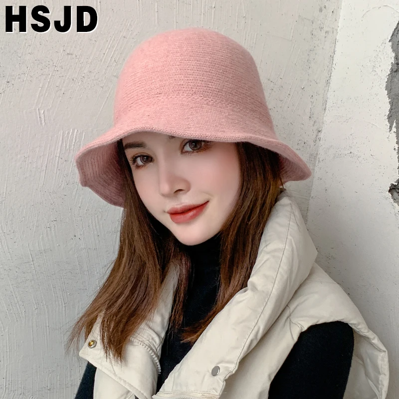 Autumn Winter Women's Hats Fashion Dome Wide Brim Foldable Knitted Bucket Hat Warm Beanie fisherman's hat Vintage Knit Basin Hat