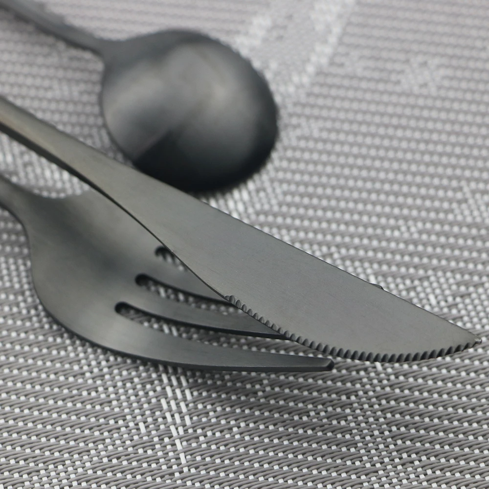

24Pcs/set Black Matte Cutlery Set Stainless Steel Dinnerware Set Knife Fork Spoon Dinner Set Kitchen Flatware Tableware Set