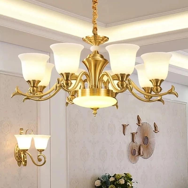 Современная люстра из чистой меди современная лампа с абажуром для гостиной |