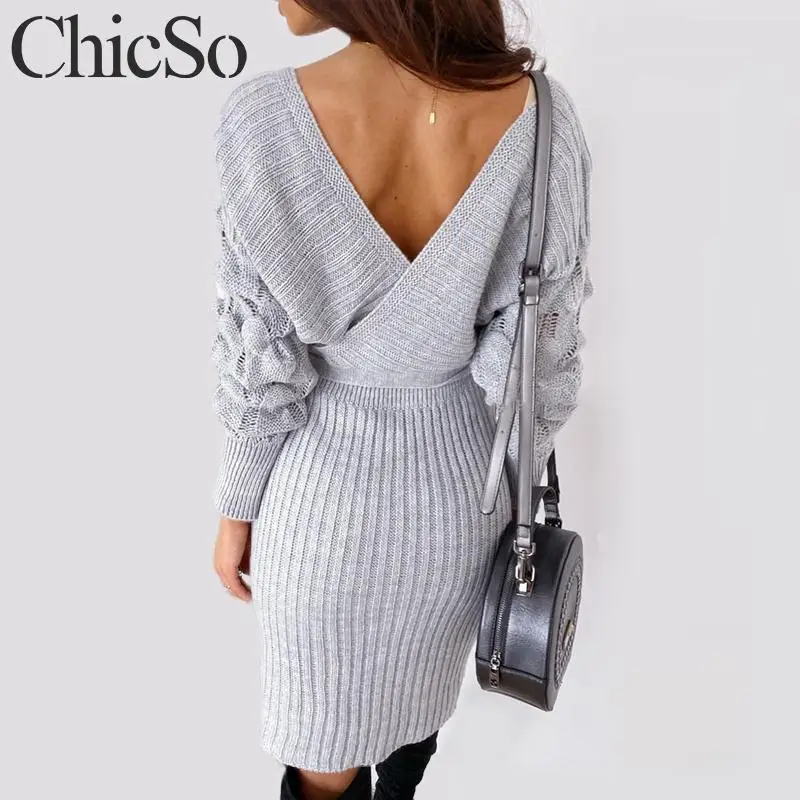 MissyChilli трикотажное облегающее платье с v-образным вырезом женское элегантное