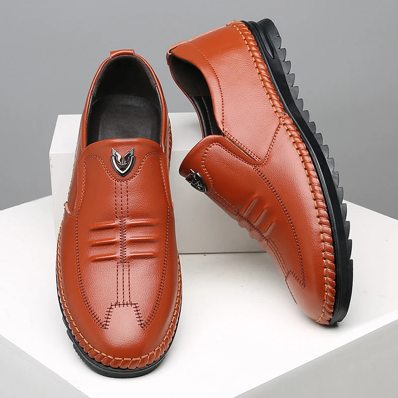 

Misalwa Cow Split Leather Men's Casual Loafers Moccasins Slip on Men Sneakers Anti-skid Man Flats Handmade Sewn ContouredFit