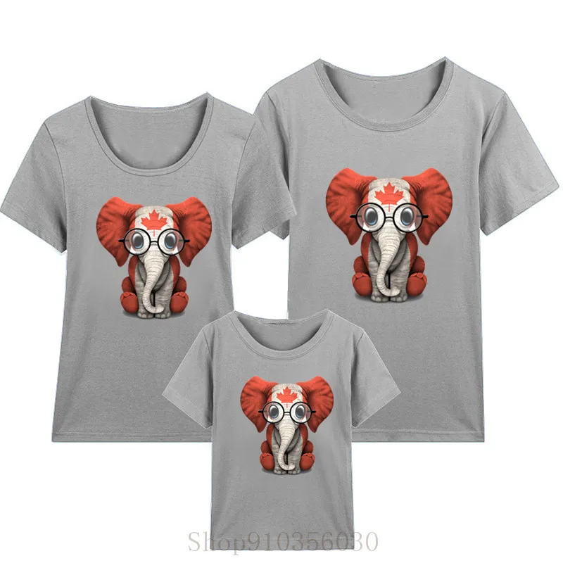 Baby Elephant with Glasses and Canadian Flag T-Shirt christmas clothes for family dress mom daughter teen girls clothing | Мать и ребенок