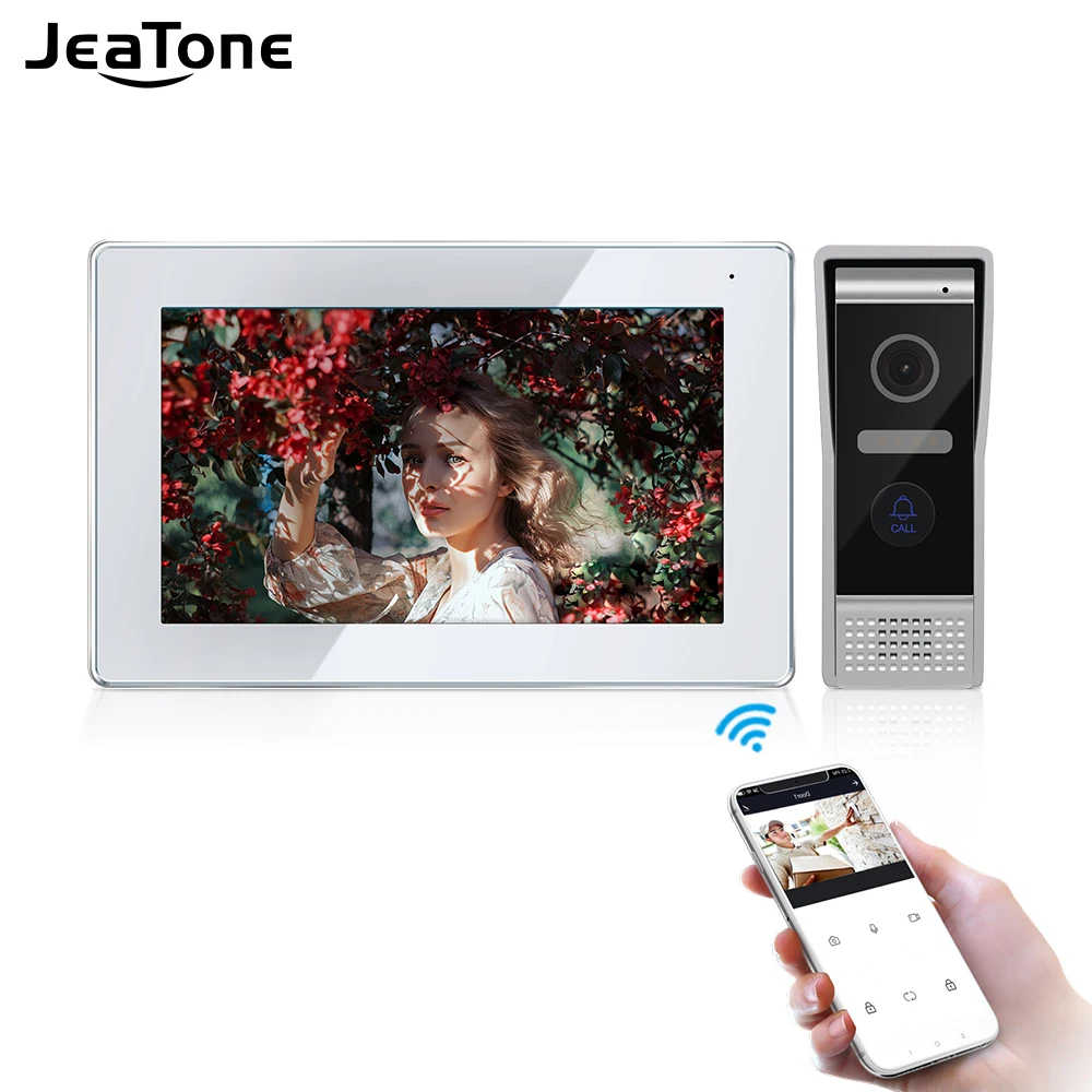 Jeatone 7'' WiFi Tuya IP Video Door Phone Intercom Video Doorbell Villa Apartment Access Control System with Motion Detection