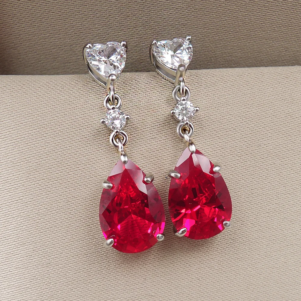 

Shipei 925 Sterling Silver Pear Cut Ruby Created Moissanite Diamonds Gemstone Earrings Wedding Engagement Fine Jewelry Wholesale