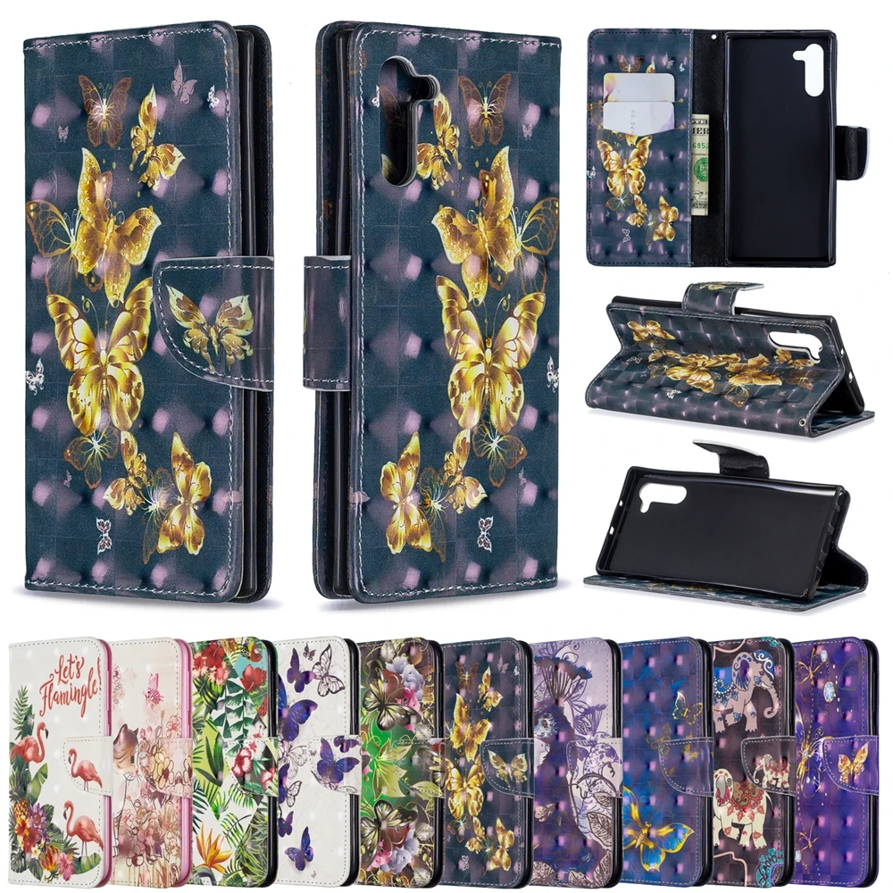Для Coque samsung Galaxy Note 10 Pro флип чехол 3D бабочка окрашенный кожаный для Funda телефона