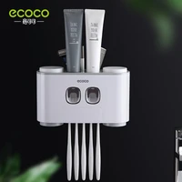 ECOCO Automatic Toothpaste Extrusion Bathroom Accessories Receptacle With Cups Dustproof Toothbrush Holder Wall-Mounted