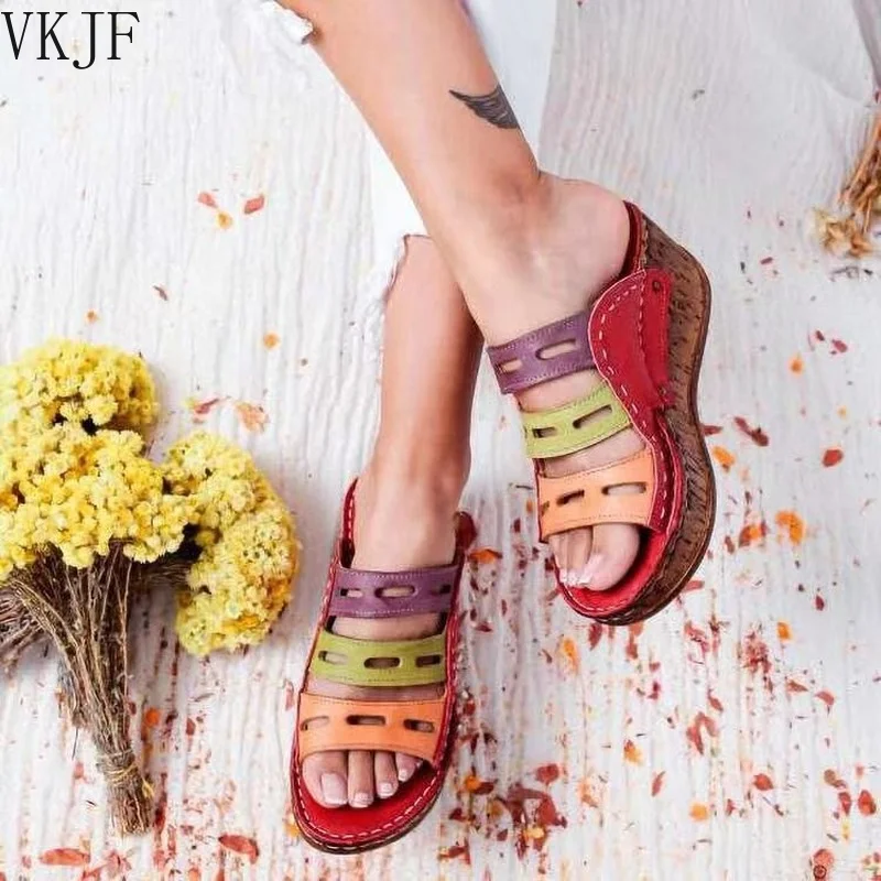 

2021High Heels Women Slippers Open Toe Wedges Platform Ladies Sandals Hollow Out Slides Gladiator Flip Flops