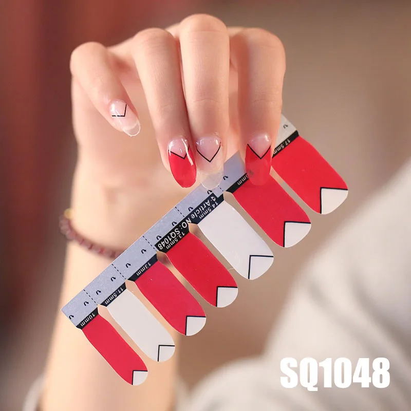 SQ1048 14 насадок/листов, Корейская версия, многоцветные наклейки для ногтей, полное покрытие, лак для ногтей, наклейки, сделай сам, клей для украшения ногтей - Цвет: SQ1048