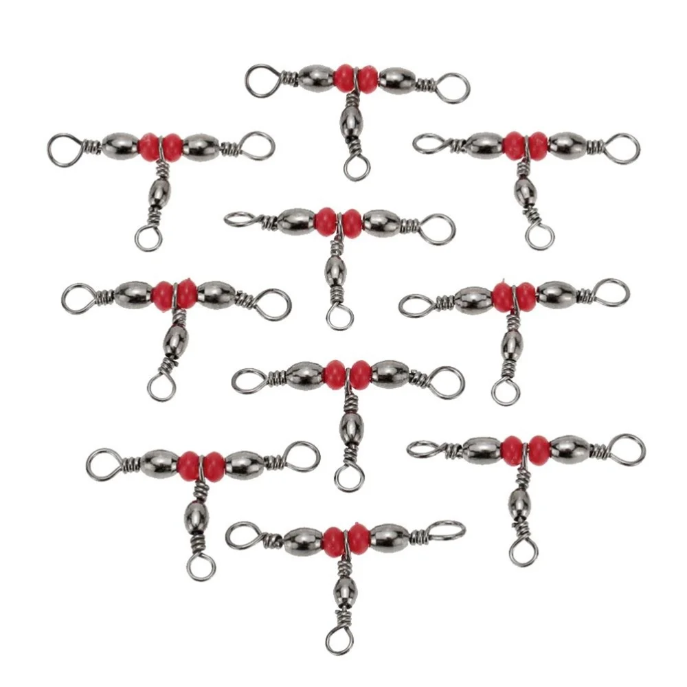 

100pcs Fishing Three-way Swivels Triple Swivels Line Connectors Fishing Swivel Tackle Accessories (Red)