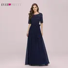 Темно-синее платье подружки невесты Ever Pretty, длинное кружевное платье трапециевидной формы для свадебной вечеринки, женское платье EZ07624