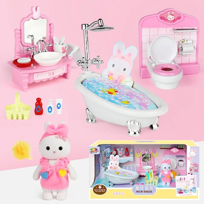 Розовый мультфильм кролик кукла дом игрушка Моделирование Кукла Мебель Детская