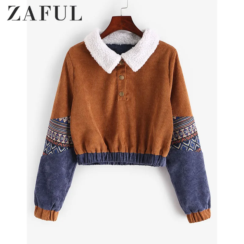 Женская Вельветовая укороченная Толстовка ZAFUL зимние хлопковые пуловеры