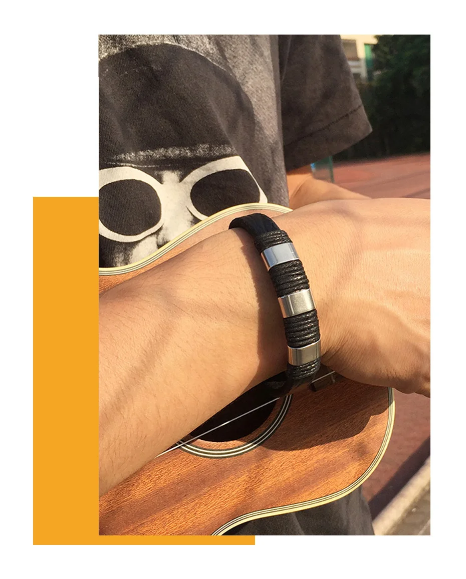 Vnox Black Braid Woven Leather Bracelet for Men Bangle Vintage Tribal erkek bileklik pulseira masculina