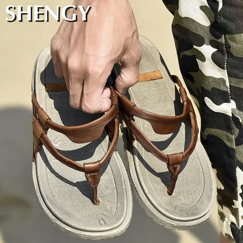 2020 мужские шлепанцы Летние модные кожаные Вьетнамки Пляжные повседневные
