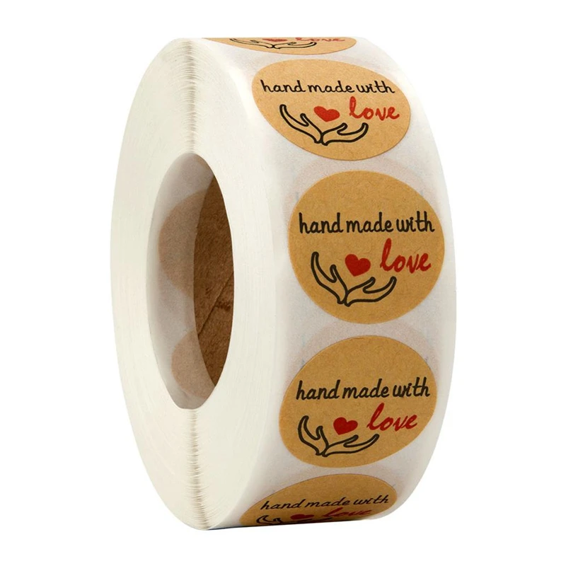 

500 Pcs Kraft Paper Handmade with Love Stickers for Bakery Packaging Seal Label Sticker Handmade Scrapbooking Stationery Sticker