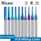 Фрезы для ЧПУ XCAN твердосплавные концевые фрезы, 10 шт., хвостовик 3,175, с синим покрытием, концевые фрезы гравировальный резец для подрезки кромок, 0,8-3,0 мм