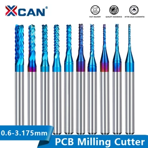 Фрезы для ЧПУ XCAN твердосплавные концевые фрезы, 10 шт., хвостовик 3,175, с синим покрытием, концевые фрезы гравировальный резец для подрезки кромок, 0,8-3,0 мм