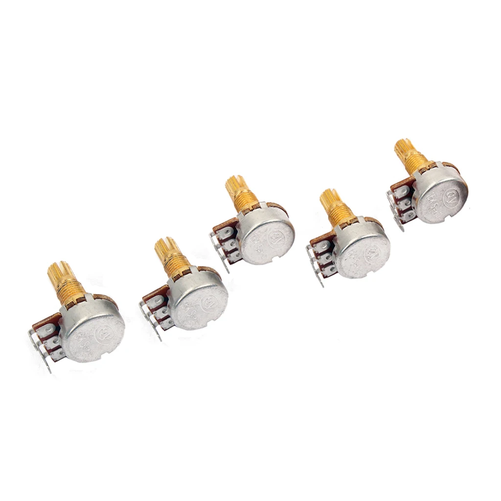 

Set of 5 Golden Guitar Bass Pots A500K-ohm Potentiometer Copper for Electronics