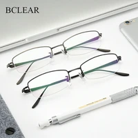 bclear pure titanium eyeglasses frame men new prescription half semi rimless square myopia optical glasses eyewear good quality