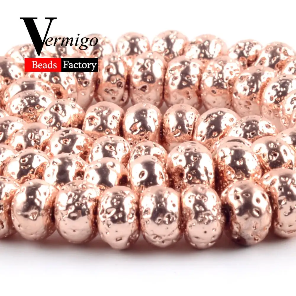 Натуральный розовое золото Лава гематитовый Камень Rondelle бусины для