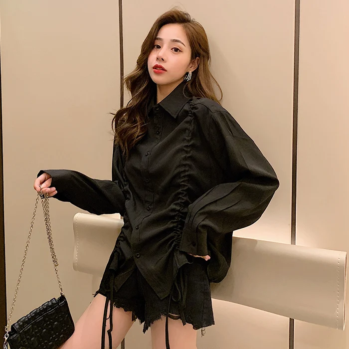 НОВЫЕ шикарные рубашки для женщин уличная Harajuku черная белая винтажная рубашка