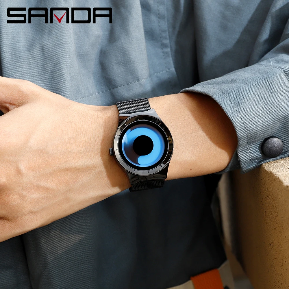 Мужские кварцевые часы SANDA модные водостойкие со стальным ремешком и градиентным