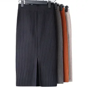 Женская трикотажная юбка-карандаш, элегантная Теплая юбка в рубчик с высокой талией, эластичным поясом, весна-осень