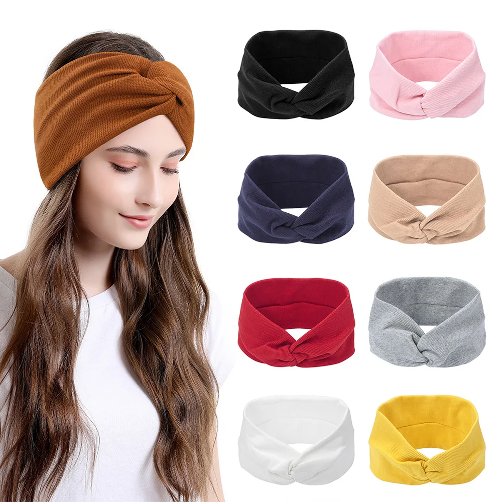 Новые женские эластичные повязки на голову из хлопка для волос в тренажерном