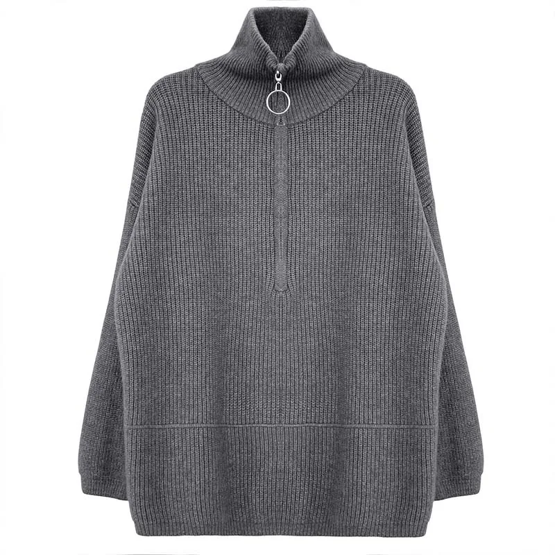 

Turtleneck Zipper Pullover Spring Loose Thick Knitted Jumper Winter Oversized Women Sweater 1/4 Zipper Neck Design