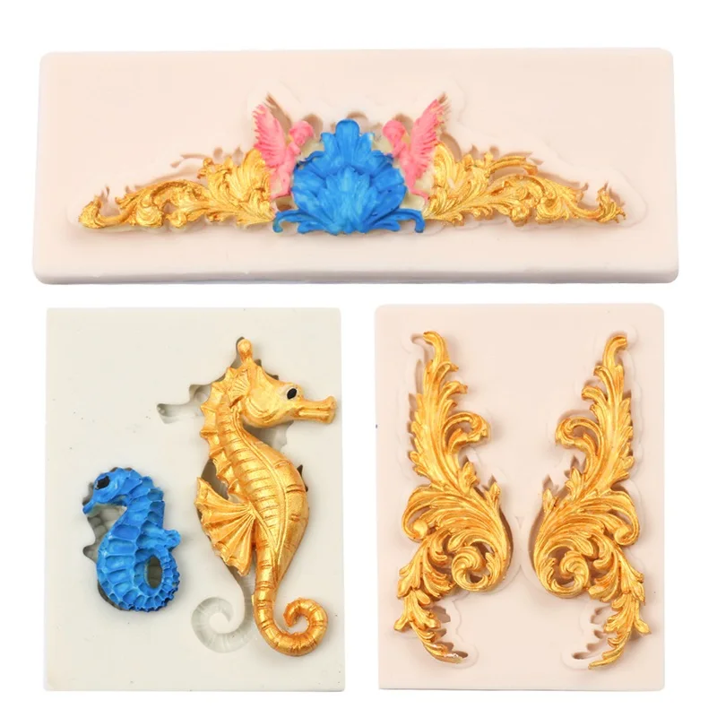 Европейский стиль тиснение морской конек силиконовая форма для торта ледяной
