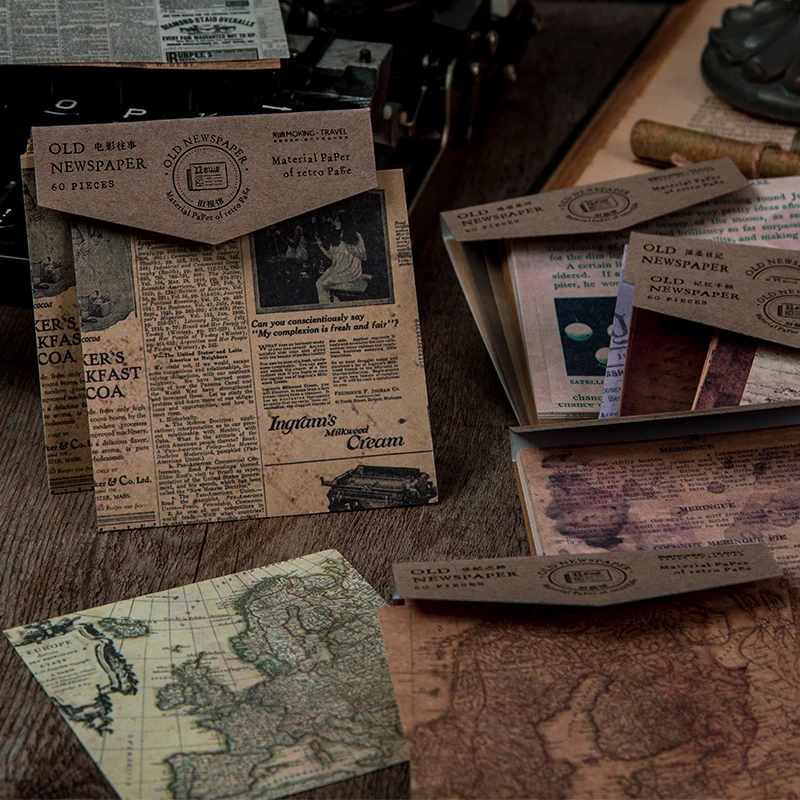 

Warm 60 pcs Vintage Creative Old Newspaper Square Material Paper Kraft Stationery Scrapbooking Decoration DIY Making Journaling