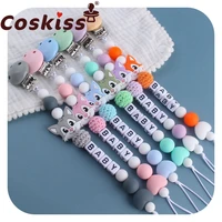 coskiss personalized name handmade pacifier clips holder chain silicone pacifier chains set civet cat baby teether chain