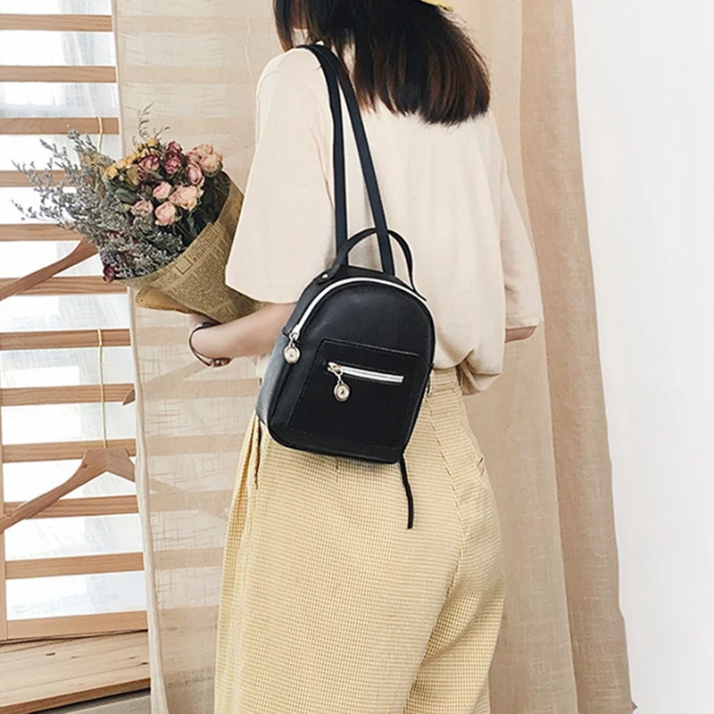 

Fashion Ladies One-Shoulder Small Backpack Wallet Mobile Phone Ladies Mini Travel Backpack Pure Color Leather Bag