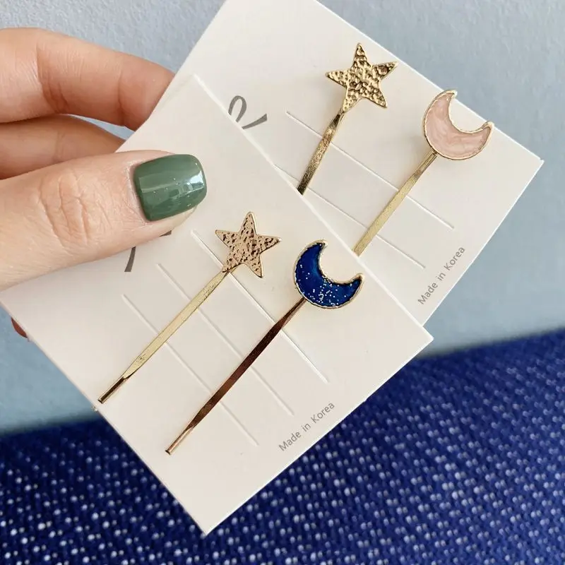 2 шт./компл. простые металлические заколки для волос с матовой Луной и звездами