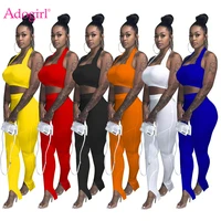 adogirl women solid two piece set halter backless crop top split bottom pencil pants fashion casual suit home outfits