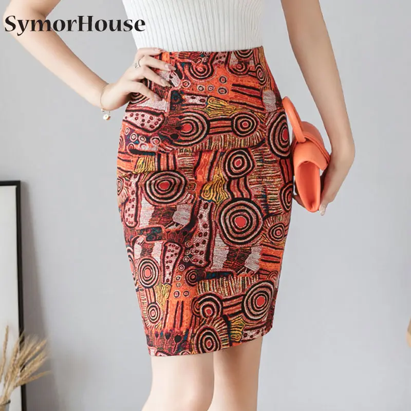 

SymorHouse 2021 New Brand Women Pencil Skirts Fashion Style Sexy Beautiful Women Casual Midi Skirts High Waist OL Prints Skirt