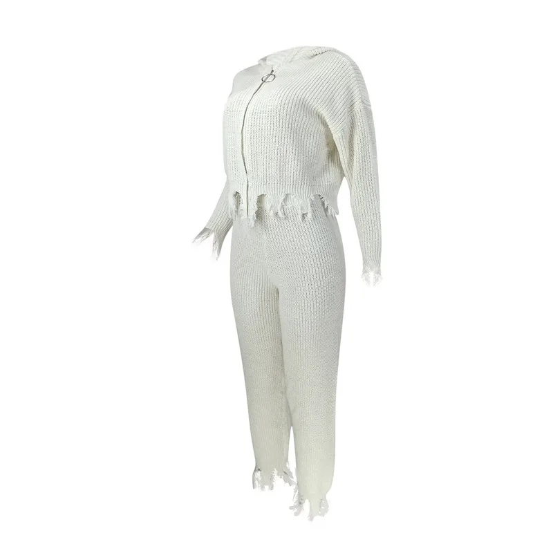 Adogirl женский модный Повседневный вязаный комплект из двух предметов на молнии с