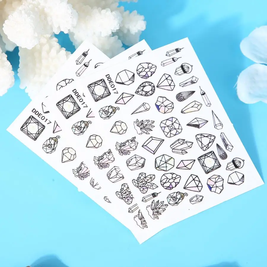 3 листа декоративных наклеек для дизайна ногтей самоклеящиеся 5D наклейки