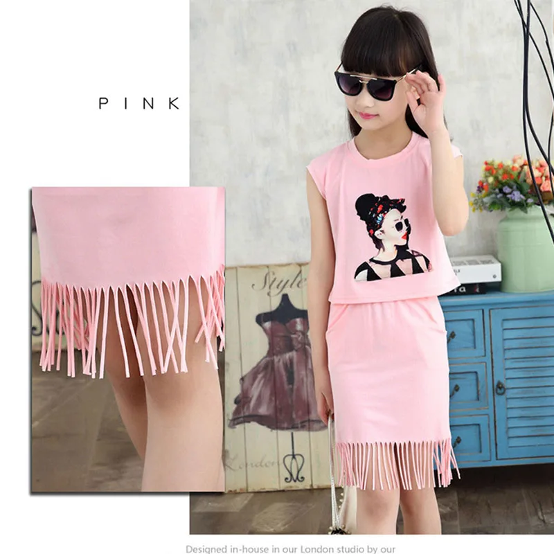 Летнее платье для девочек комплект одежды хлопковая футболка + юбка Детские