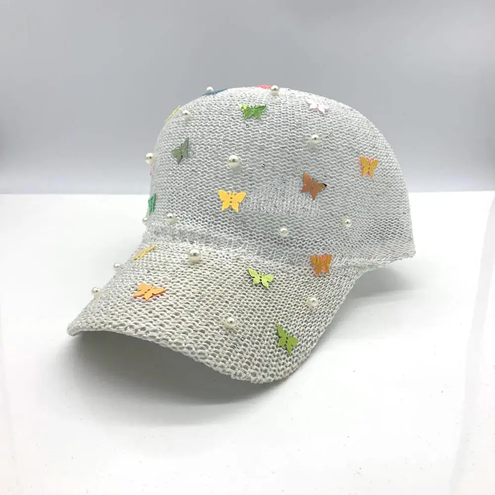 2020 Summer Baseball Cap Women Sequin Butterfly Mesh Hat Breathable Bling Rhinestone Snapback Caps Casquette Sun hats