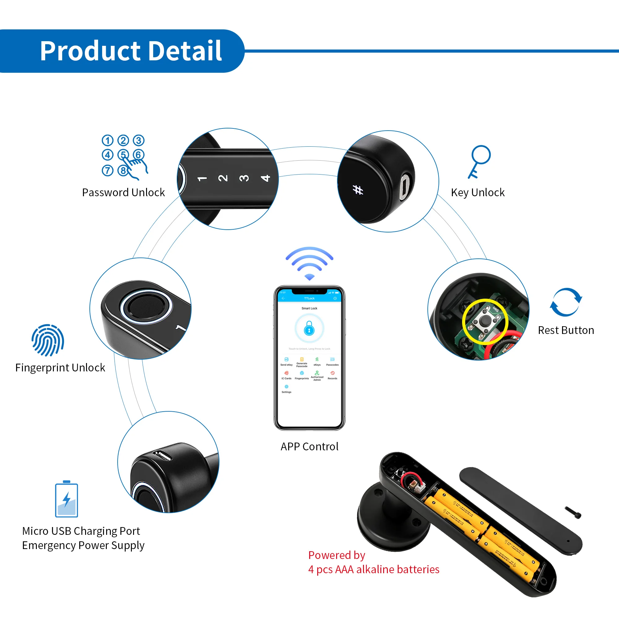 smart lock door wifi fechadura eletronica ttlock wireless fingerprint security safe remote control handle cylinder | Безопасность и