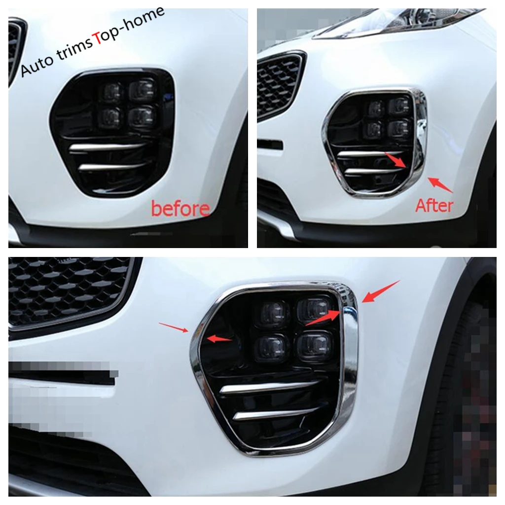 Yimaautotrims Front Foglight Fog Lights Lamp Frame Cover Trim 2 Pcs Fit For KIA Sportage 2016 2017 2018 ABS Chromium Styling | Автомобили