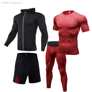 Men's Clothing 4-Piece Workout Clothing Compression tights Sweat Gym Sports set Track suit Men Sportswear Plus size Men's sets 10 item image