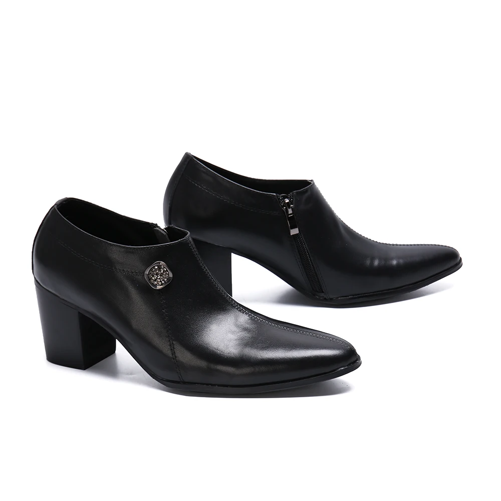 Черные мужские классические туфли на высоком каблуке|Туфли| |