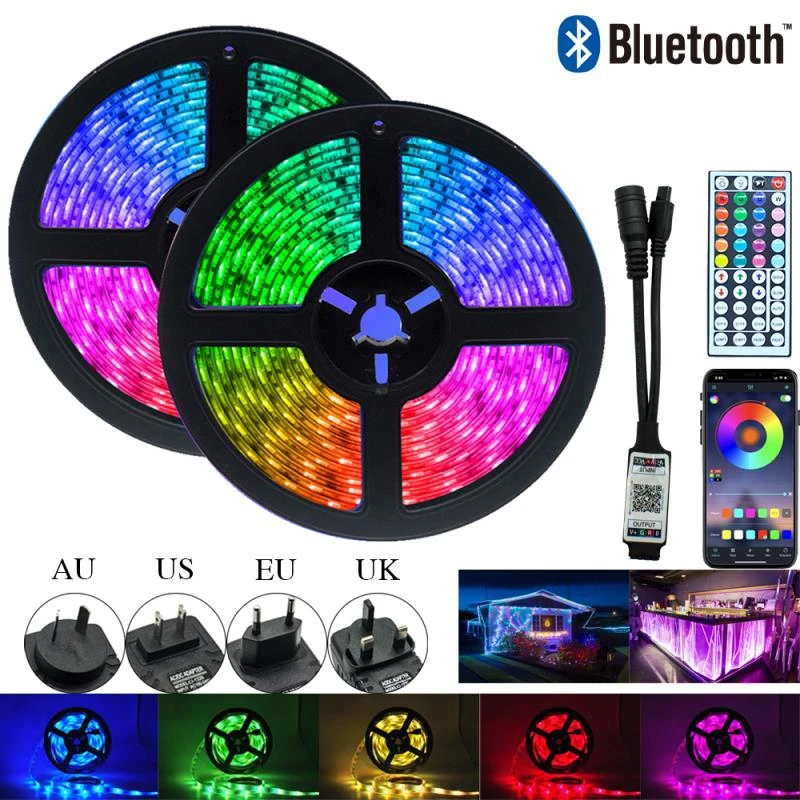 

Светодиодная лента RGB 2835 с Bluetooth, водонепроницаемая меняющая цвет Гибкая лента 12 В 5 м, украшение для гостиной