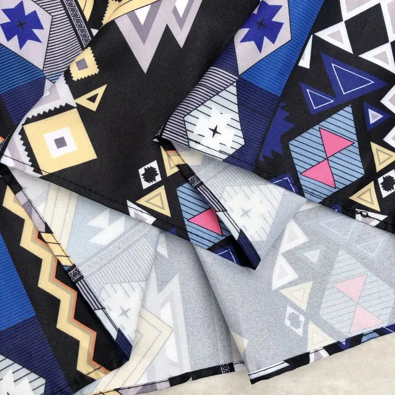 

2021 Spring and Summer Skirt Geometric Print Wave Stitching Ethnic Lace High Waist Mid-length