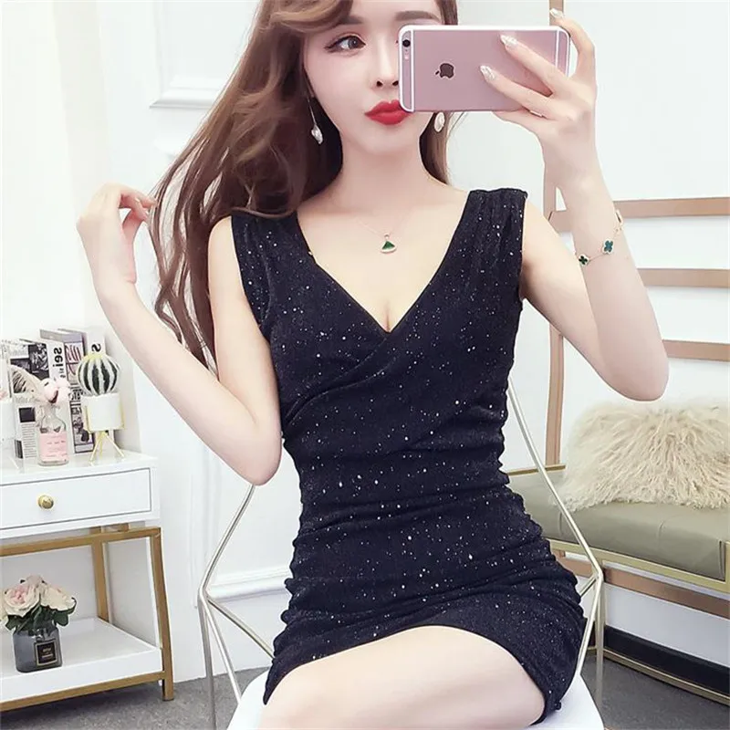 

Women Summer Style Mini Sheath Dresses Lady Casual Sleeveless V-Neck Sexy Club Party Sheath Dress Vestidos SS460